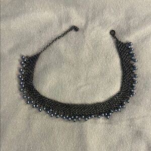 Anthropologie Elegant Black Choker Necklace with Blue Accents